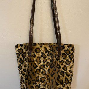 Giannini Cheetah pattern and brown patent leather straps crossbody bag